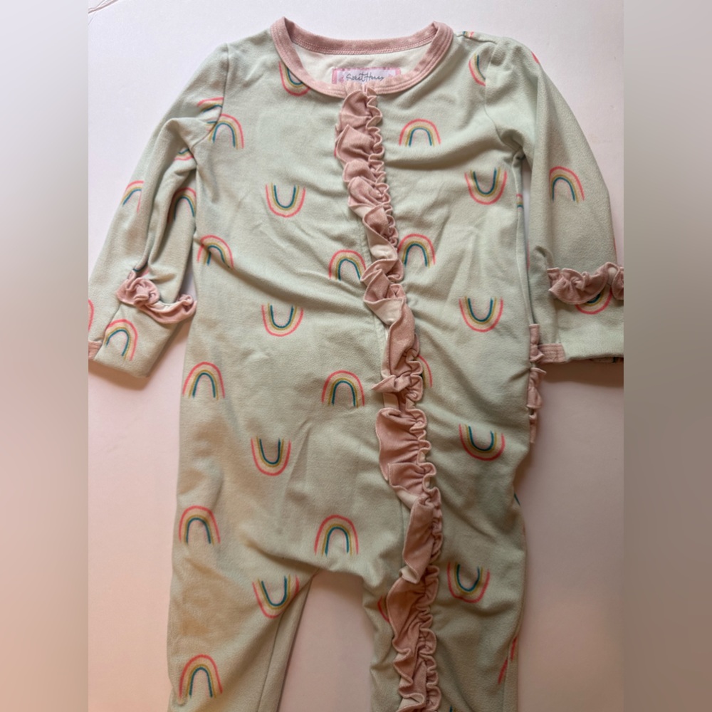 18M SweetHoney Pastel Mint & Pink Ruffle Front Rainbow Layette
